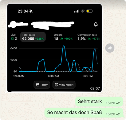 Steffen: 2.055 € an einem Tag (WhatsApp)